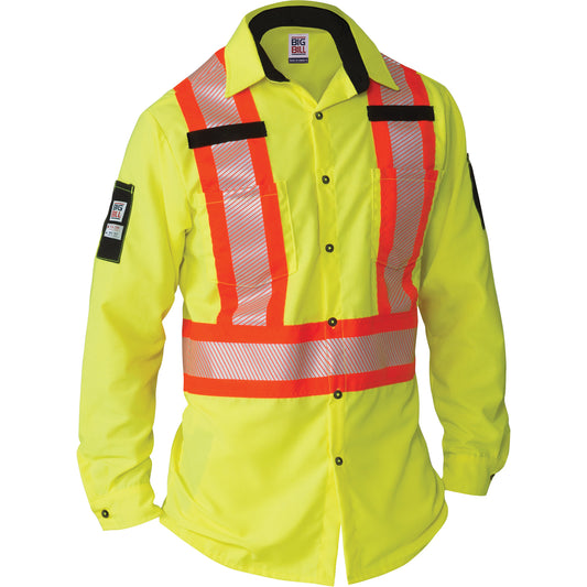 Big Bill Ripstop High-Visibility Long Sleeve Shirt, Polyester, X-Large (Tall), High Visibility Lime-Yellow