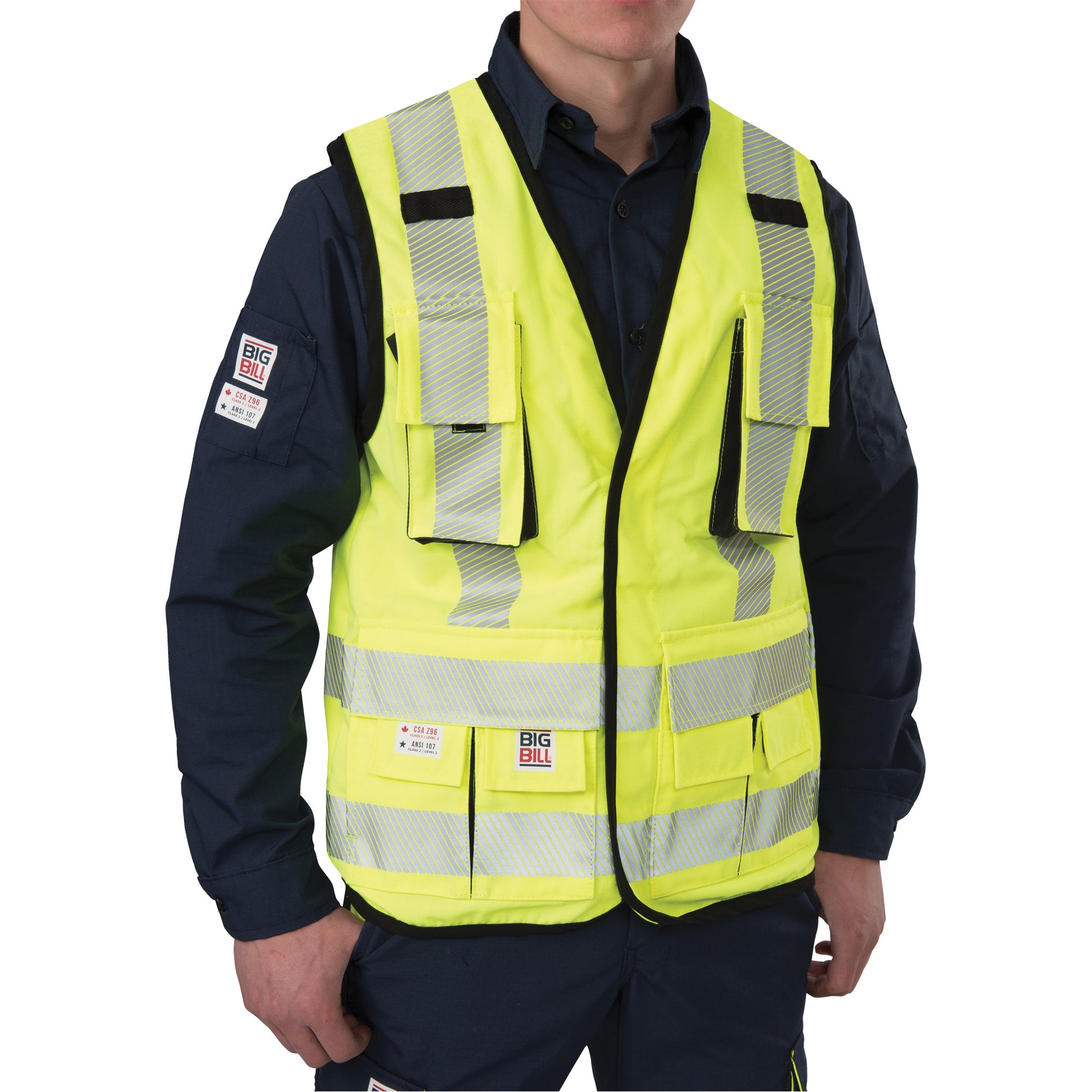 Big Bill Ripstop Surveyor's Vest, High Visibility Lime-Yellow, Large, Polyester