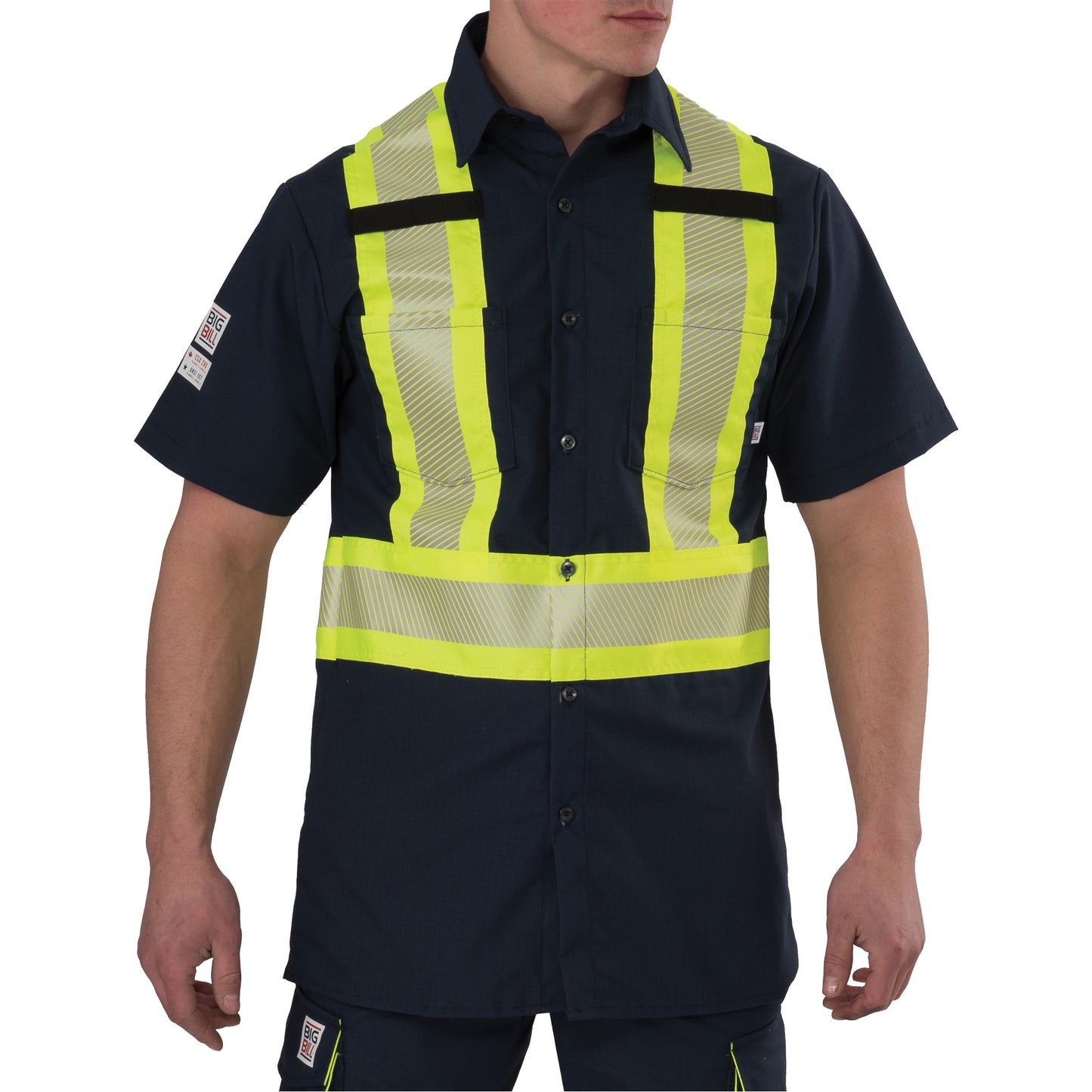 Big Bill Ripstop High Visibility Short Sleeved Shirt, Polyester, 4X-Large, Navy Blue