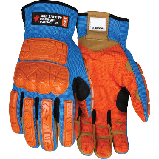 Mcr Safety Forceflex® Impact Gloves, Large, Synthetic Palm, Slip-On Cuff