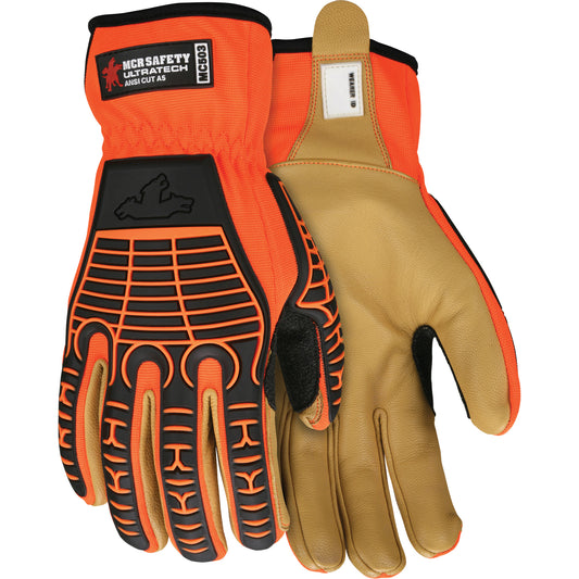 Mcr Safety UltraTech™ Impact Gloves, Medium, Grain Leather Palm, Slip-On Cuff