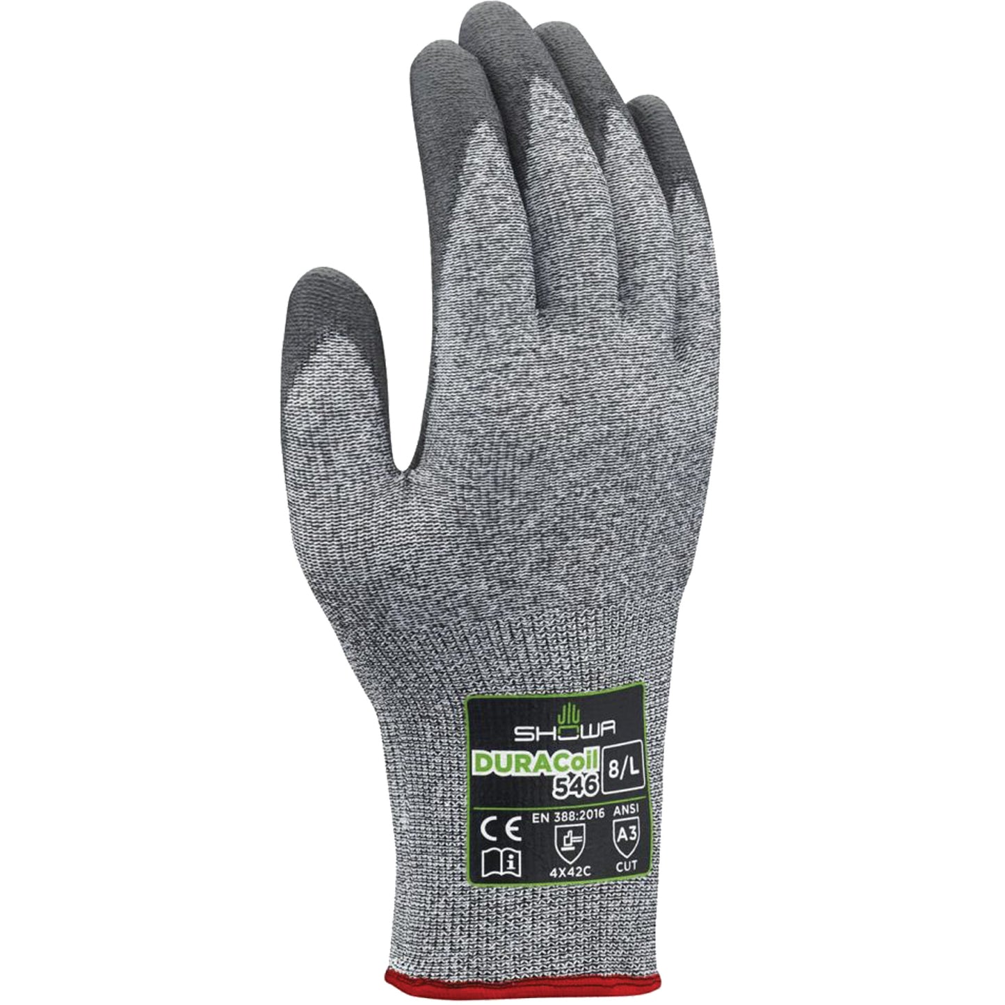 Showa 546 Cut Resistant Gloves, Size X-Large/9, 13 Gauge, Polyurethane Coated, HPPE Shell, ANSI/ISEA 105 Level 3/EN 388 Level C