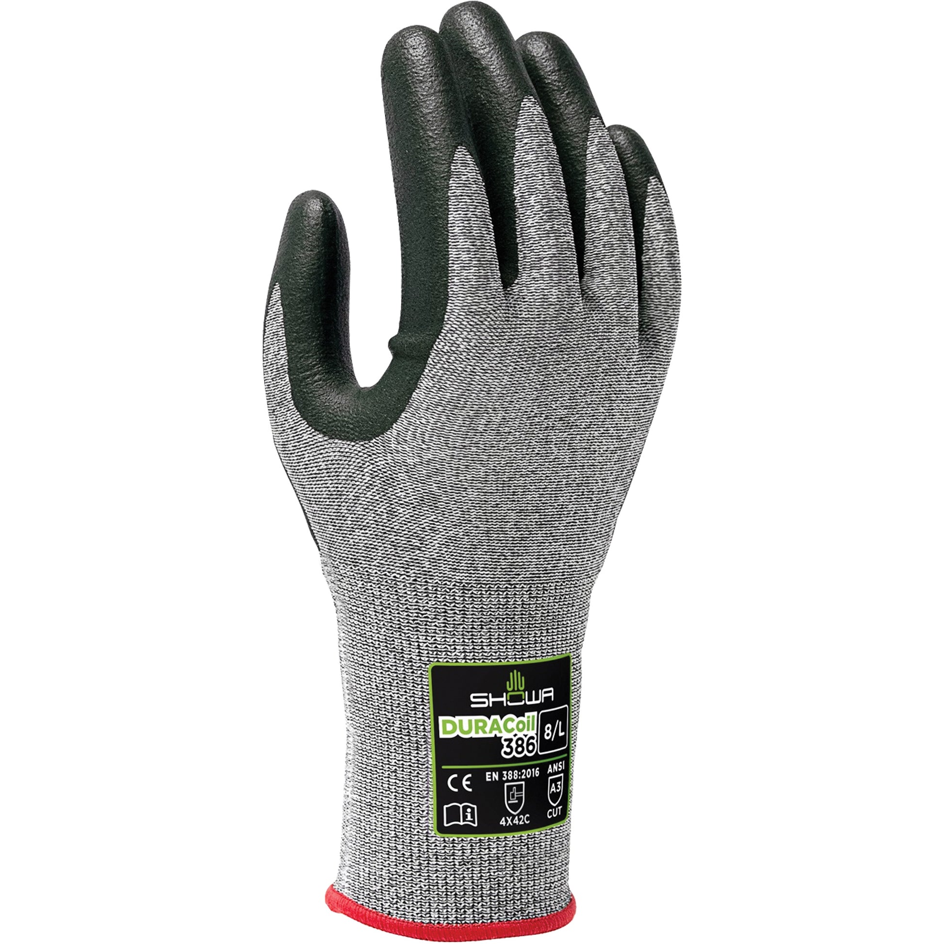 Showa 386 Cut Resistant Gloves, Size 2X-Large/10, 13 Gauge, Nitrile Coated, HPPE Shell, ANSI/ISEA 105 Level 3/EN 388 Level C