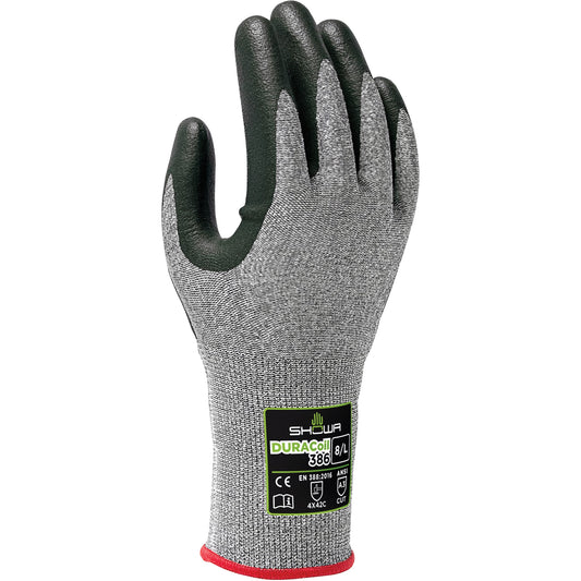 Showa 386 Cut Resistant Gloves, Size 2X-Large/10, 13 Gauge, Nitrile Coated, HPPE Shell, ANSI/ISEA 105 Level 3/EN 388 Level C