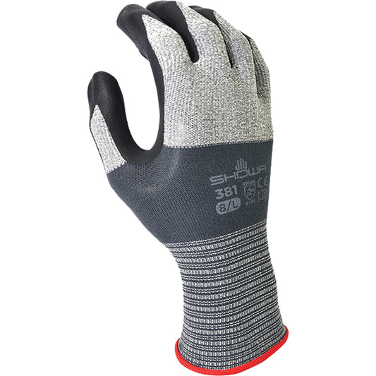 Showa 381 Series Coated Gloves, 8/Large, Foam Nitrile Coating, 13 Gauge, Polyester Shell
