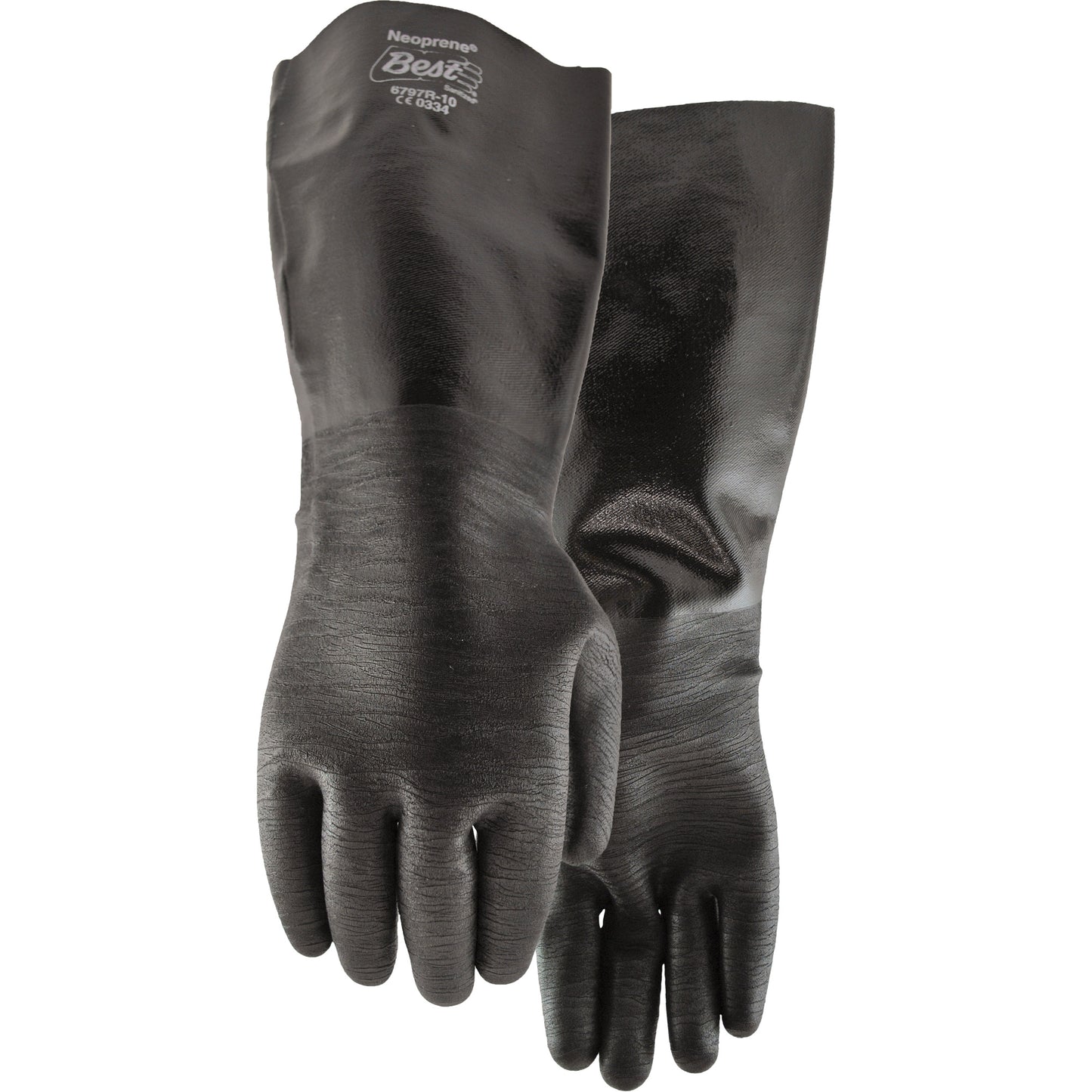 Showa Chemical Resistant Gloves, Size Large/10, 18" L, Neoprene, Cotton Inner Lining, 84-mil