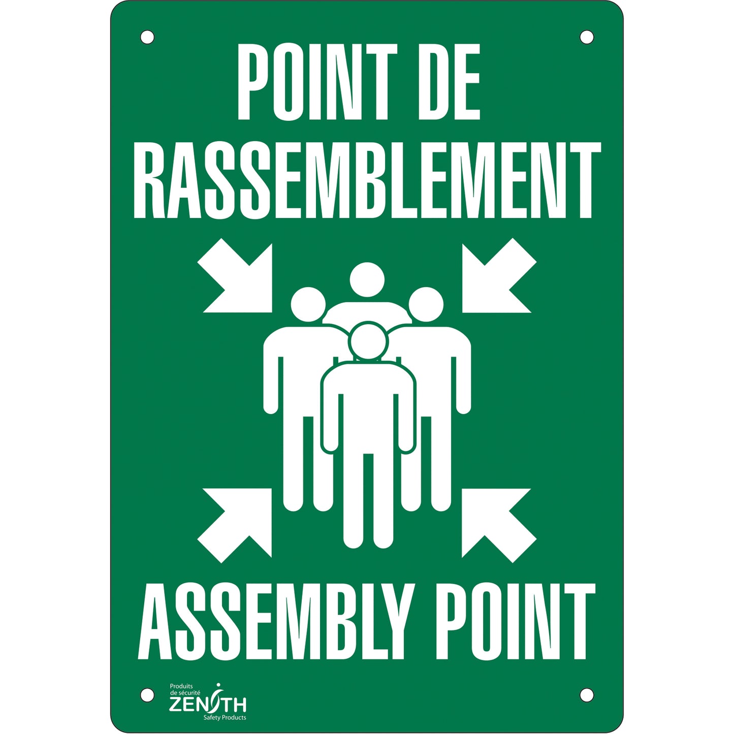 Zenith Safety Products "Point de rassemblement/Assembly Point" Sign, 14" x 10", Aluminum, Bilingual with Pictogram