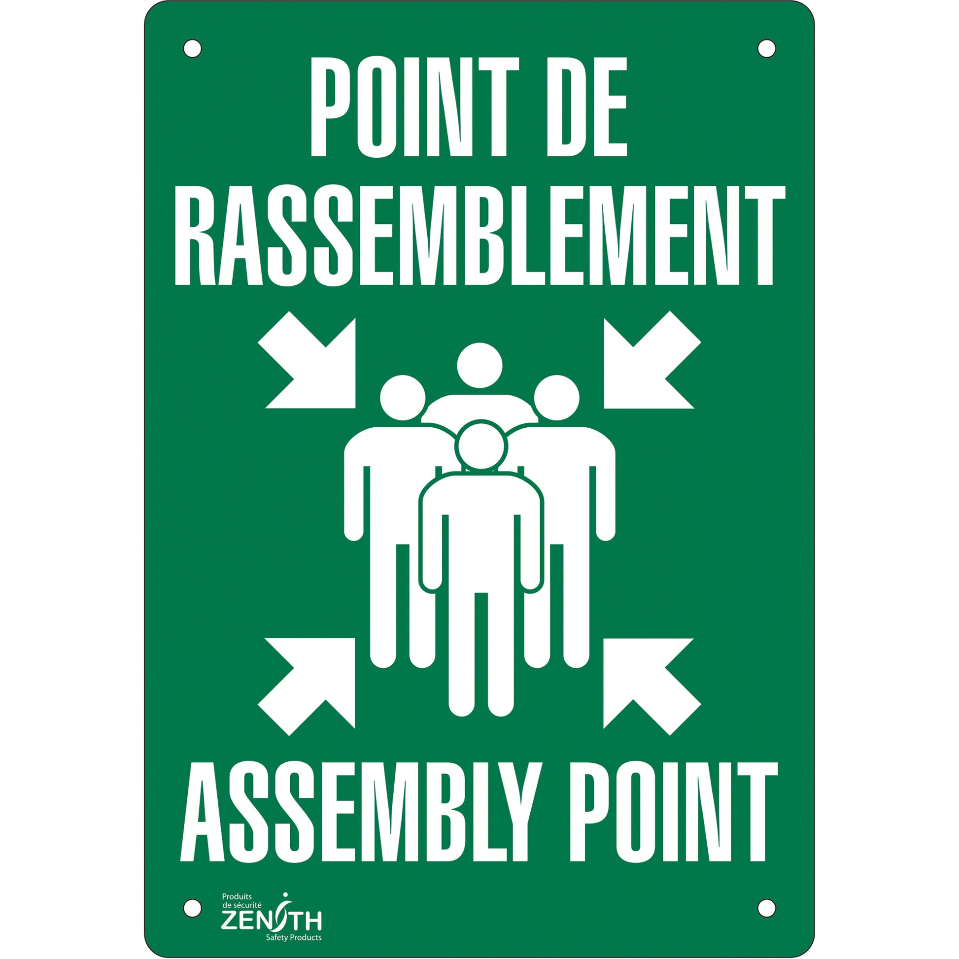 Zenith Safety Products "Point de rassemblement/Assembly Point" Sign, 20" x 14", Aluminum, Bilingual with Pictogram