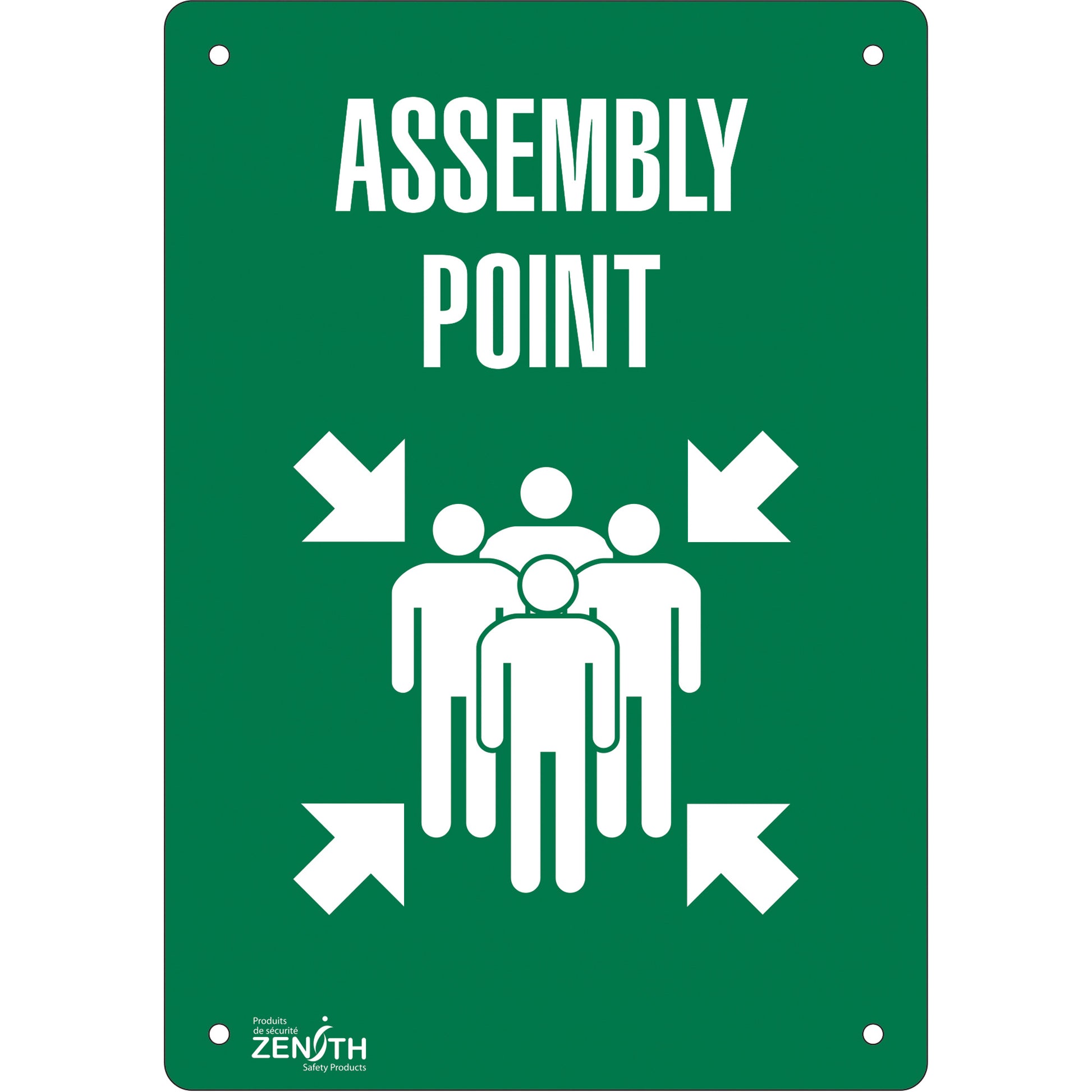 Zenith Safety Products "Assembly Point" Sign, 10" x 7", Plastic, English with Pictogram
