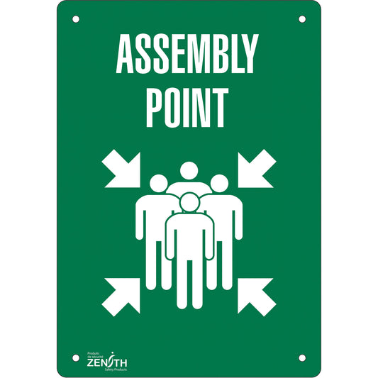 Zenith Safety Products "Assembly Point" Sign, 20" x 14", Aluminum, English with Pictogram