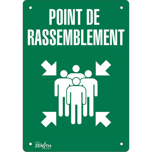 Zenith Safety Products "Point de rassemblement" Sign, 20" x 14", Aluminum, French with Pictogram