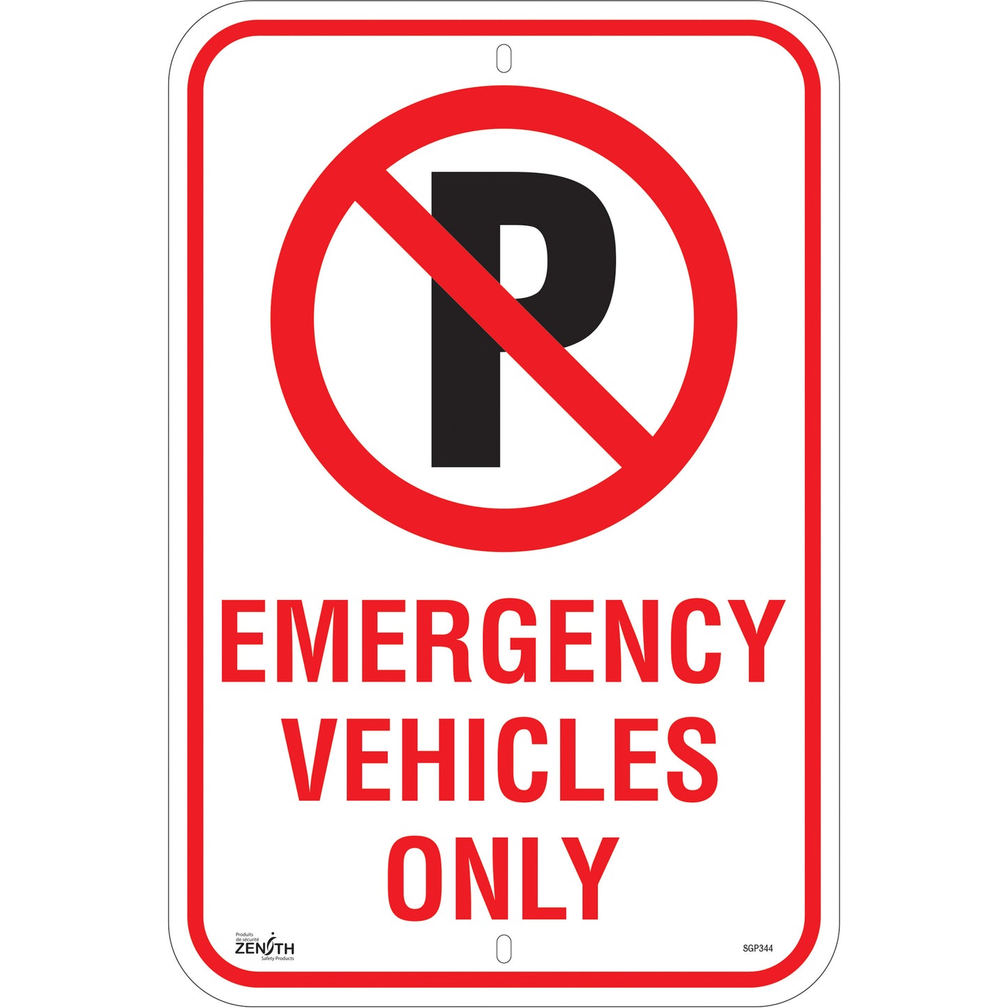 Zenith Safety Products No Parking "Emergency Vehicles Only" Sign, 18" x 12", Aluminum, English with Pictogram