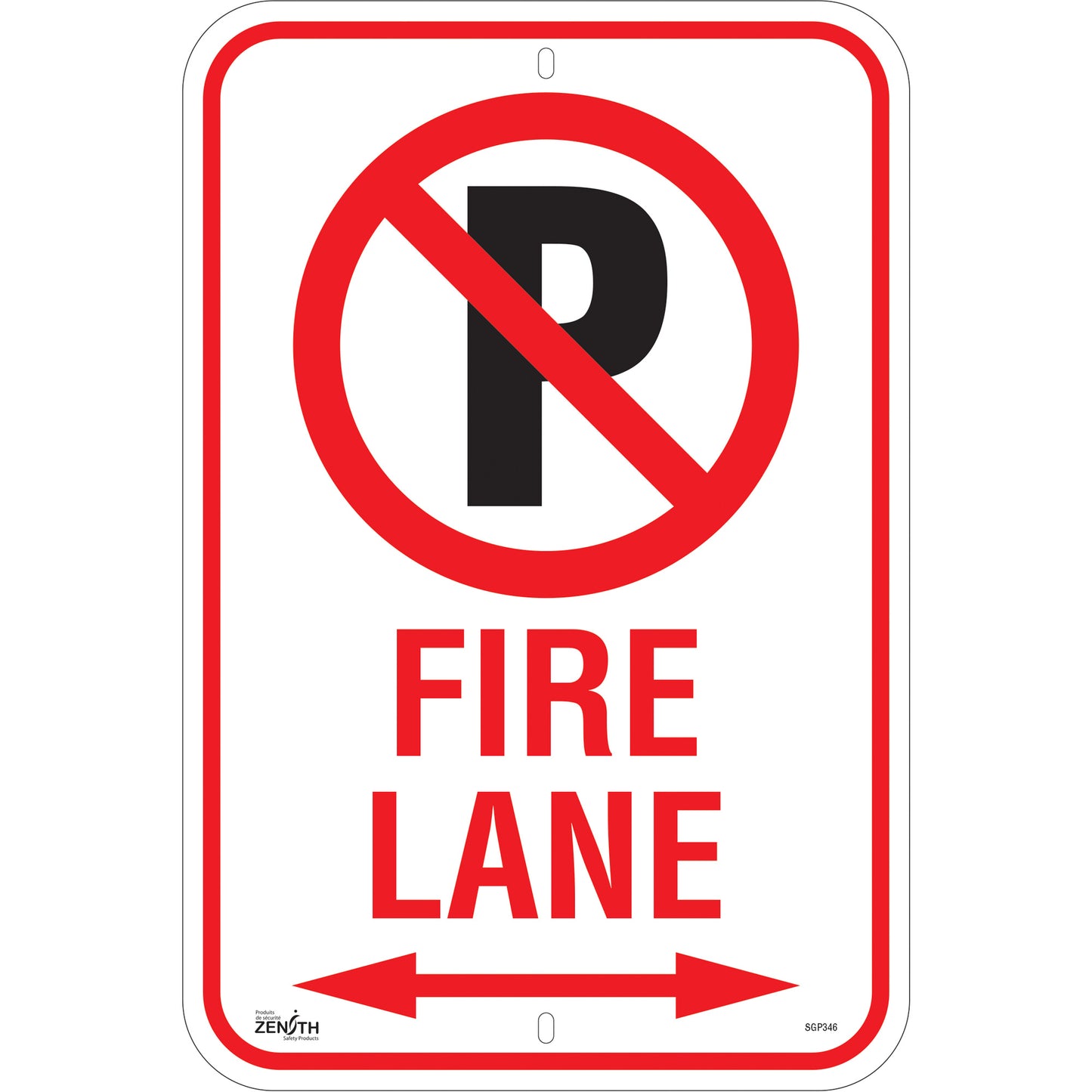 Zenith Safety Products No Parking "Fire Lane" Sign, 18" x 12", Aluminum, English with Pictogram