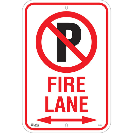 Zenith Safety Products No Parking "Fire Lane" Sign, 18" x 12", Aluminum, English with Pictogram