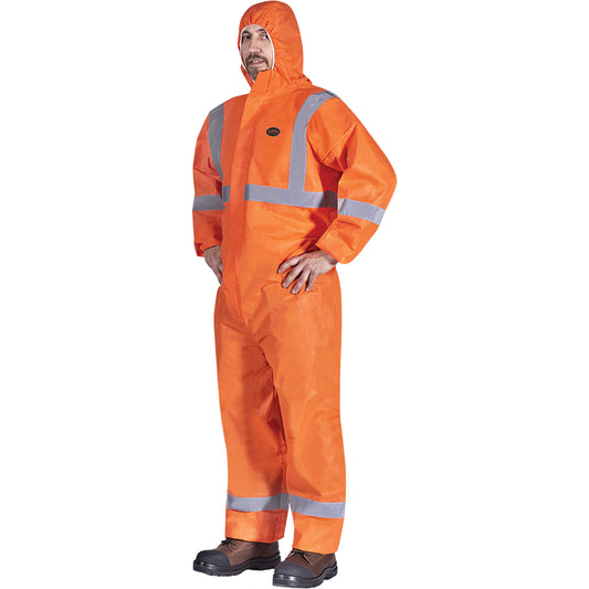 Pioneer 2077 Hooded Coveralls with Reflective Tape, 2X-Large, Orange, SMS