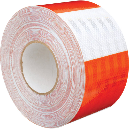 3M High Intensity Prismatic Grade Barricade Sheeting, 4" W x 150' L, 19 mils, Orange and White