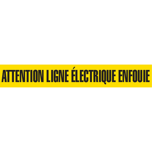 Incom Top Tape & Label "Attention Ligne Électrique Enfouie" Barricade Tape, French, 3" W x 1000' L, Black on Yellow