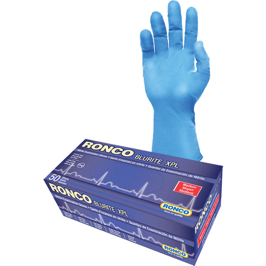 Ronco Blurite™ XPL Examination Gloves, X-Large, Nitrile, 8-mil, Powder-Free, Blue, Class 2