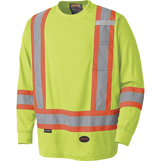 Pioneer 6996 High-Visibility Long Sleeved Shirt, Polyester, X-Small, High Visibility Lime-Yellow