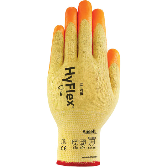 Ansell HyFlex® High Visibility Cut-Resistant Gloves, Size 9, 13 Gauge, Foam Nitrile Coated, Stainless Steel/Kevlar®/Spandex Shell, ASTM ANSI Level A5/EN 388 Level E