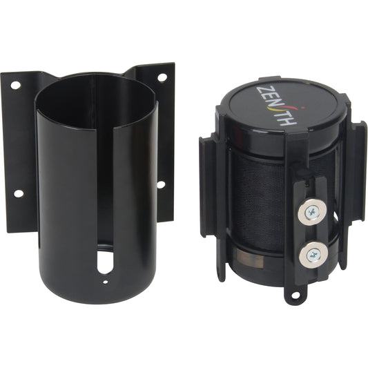 Zenith Safety Products Wall Mount Barrier with Magnetic Tape, Steel, Screw Mount, 7', Black Tape