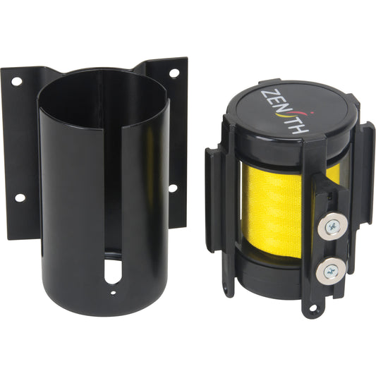 Zenith Safety Products Wall Mount Barrier with Magnetic Tape, Steel, Screw Mount, 7', Yellow Tape