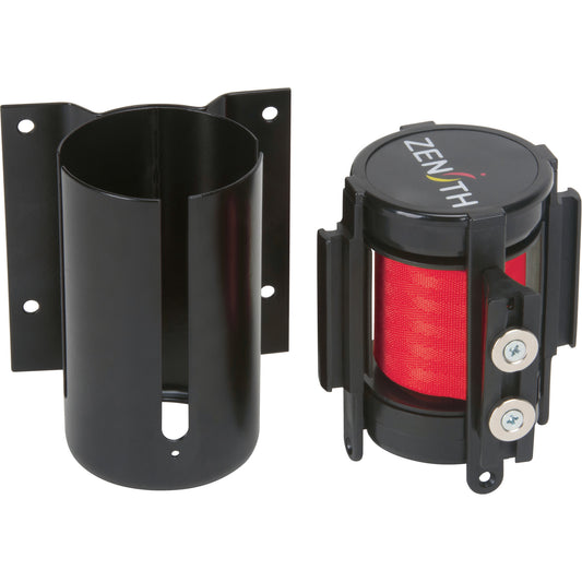 Zenith Safety Products Wall Mount Barrier with Magnetic Tape, Steel, Screw Mount, 7', Red Tape