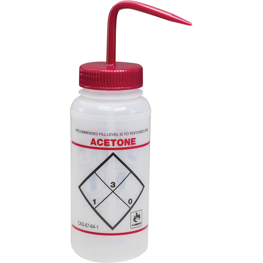 "Acetone" Safety-Labeled Wide-Mouth Wash Bottle, 16 oz.