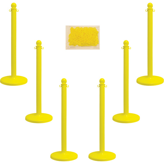 Mr. Chain Medium-Duty Stanchion & Chain Kit, 40" High, Yellow