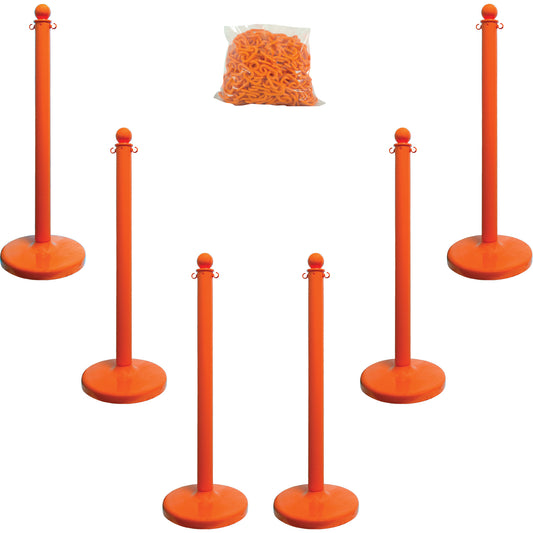 Mr. Chain Medium-Duty Stanchion & Chain Kit, 40" High, Orange