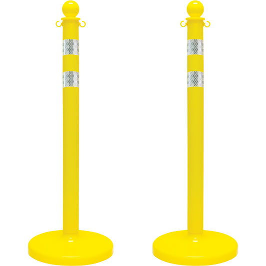 Mr. Chain Medium-Duty Reflective Stanchion Set, 40" High, Yellow