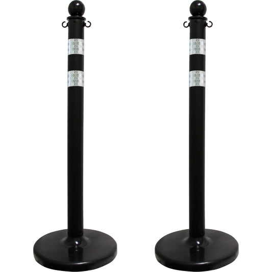 Mr. Chain Medium-Duty Reflective Stanchion Set, 40" High, Black