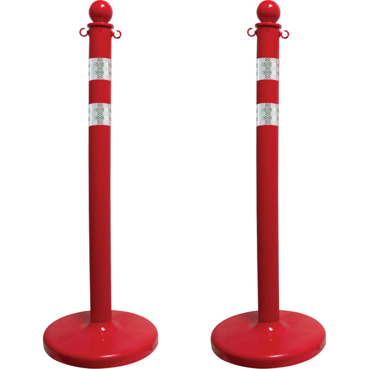 Mr. Chain Medium-Duty Reflective Stanchion Set, 40" High, Red