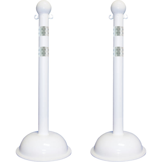 Mr. Chain Heavy-Duty Reflective Stanchion Set, 41" High, White