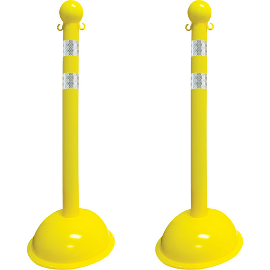 Mr. Chain Heavy-Duty Reflective Stanchion Set, 41" High, Yellow