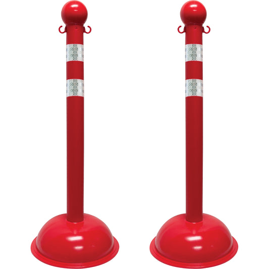 Mr. Chain Heavy-Duty Reflective Stanchion Set, 41" High, Red