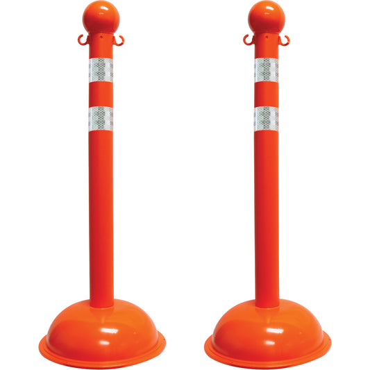 Mr. Chain Heavy-Duty Reflective Stanchion Set, 41" High, Orange
