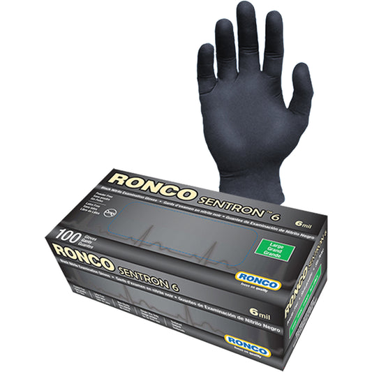 Ronco Sentron™ 6 Disposable Examination Gloves, Medium, Nitrile, 6-mil, Powder-Free, Black, Class 2