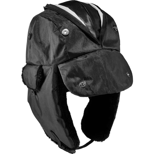 Ergodyne N-Ferno® Zippered Trapper Hat, Polyurethane/Satin Lining, Medium/Small, Black