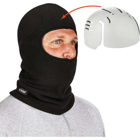 Ergodyne N-Ferno® Zippered Balaclava Face Mask with Bump Cap Insert, Fleece/Polyester, Black
