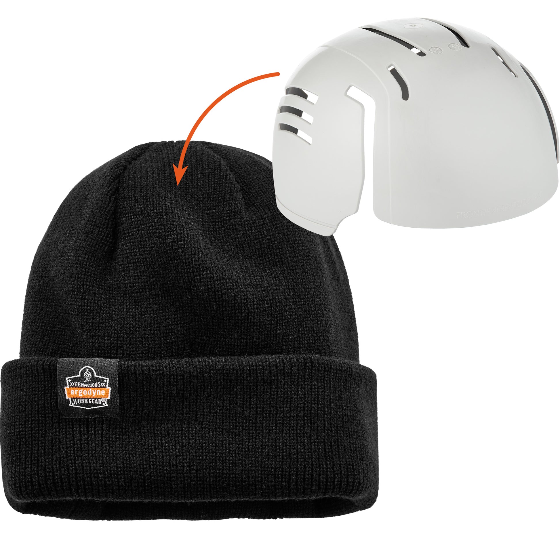 Ergodyne N-Ferno® Zippered Rib Knit Beanie Hat with Bump Cap Insert, One Size, Black