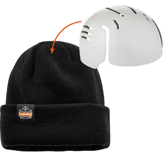 Ergodyne N-Ferno® Zippered Rib Knit Beanie Hat with Bump Cap Insert, One Size, Black