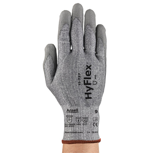 Ansell HyFlex® 11-727 Series Cut Resistant Gloves, Size 9, 15 Gauge, Polyurethane Coated, Intercept™ Shell, ASTM ANSI Level A2/EN 388 Level B