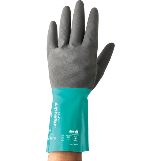 Ansell AlphaTec® 58-430 Series Chemical Resistant Gloves, Size 10, 13" L, Nitrile, Cotton/Flock-Lined Inner Lining, 10-mil