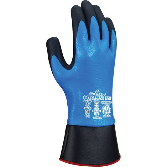 Showa S-Tex 377SC Cut Resistant Gloves, Size Large/8, 13 Gauge, Nitrile/Foam Nitrile Coated, Hagane Coil® Shell, ASTM ANSI Level A4/EN 388 Level D