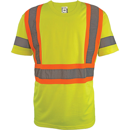 Coolworks Short Sleeve Safety T-Shirt, Polyester, X-Large, High Visibility Lime-Yellow