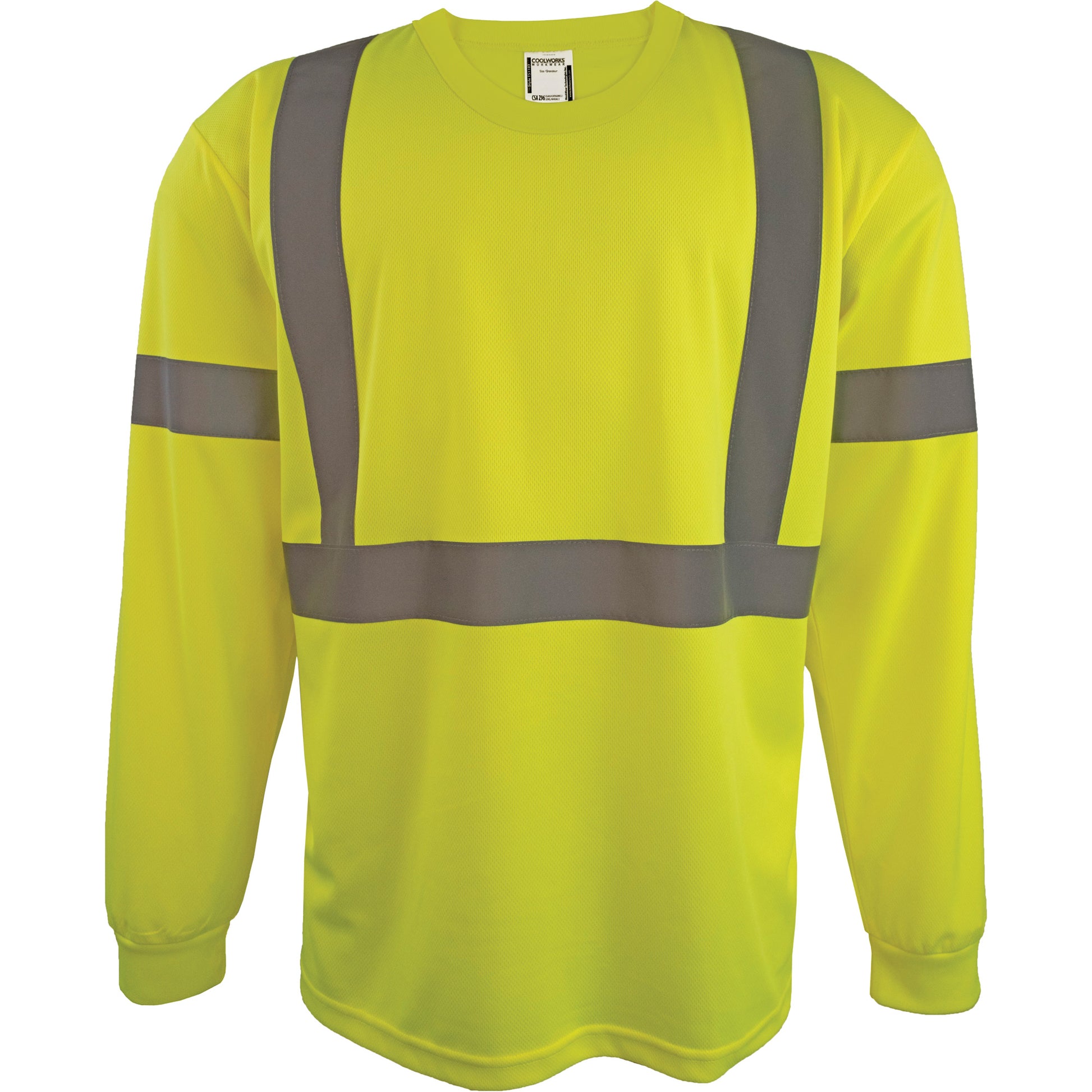 Coolworks Long Sleeve Safety Shirt, Polyester, 3X-Large, High Visibility Lime-Yellow