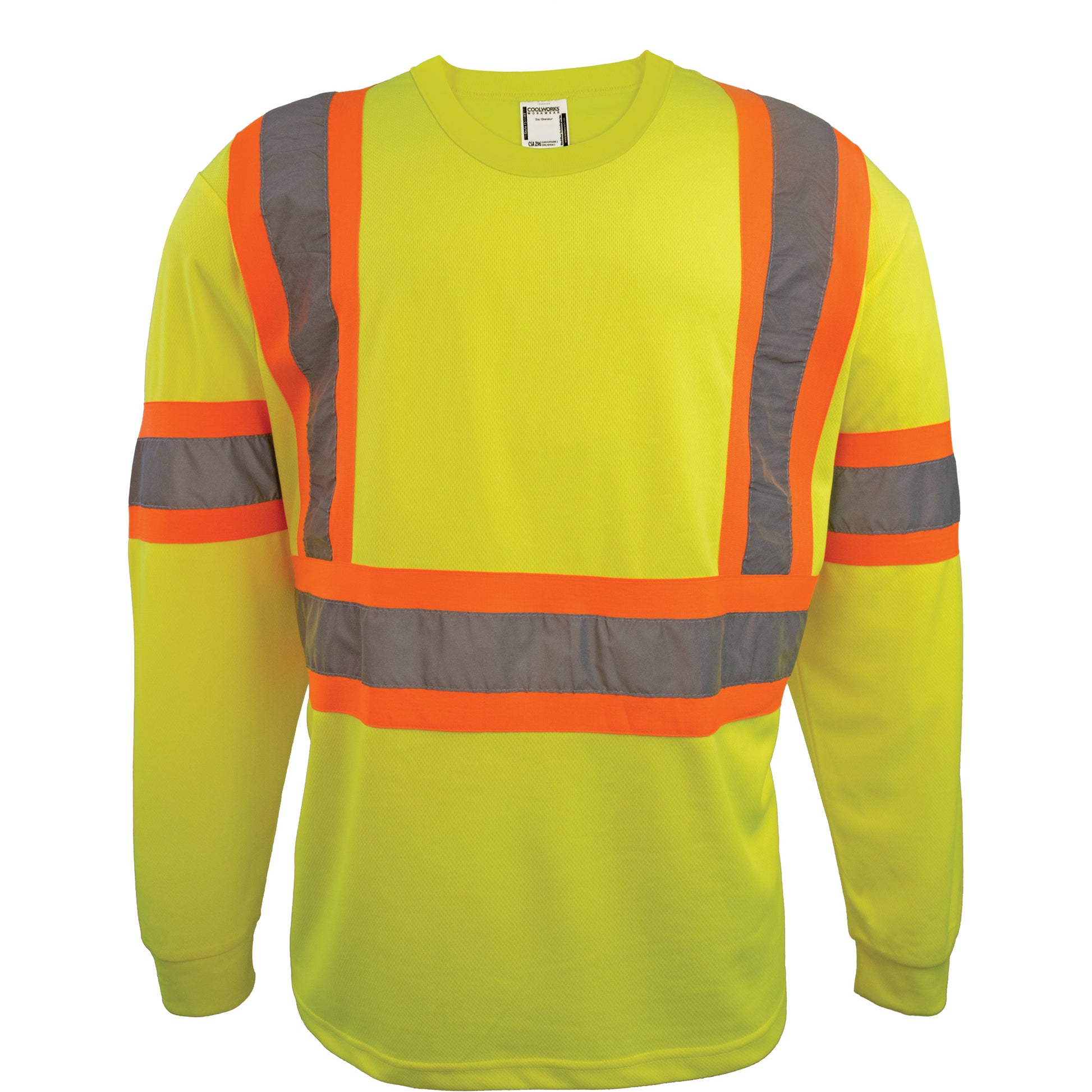 Coolworks Long Sleeve Safety Shirt, Polyester, Small, High Visibility Lime-Yellow