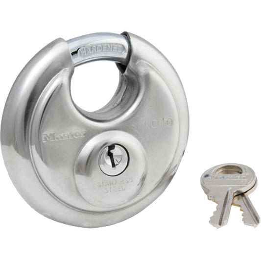 Master Lock Shrouded Disc Padlocks, Keyed Different, Stainless Steel, 2-3/4" Width