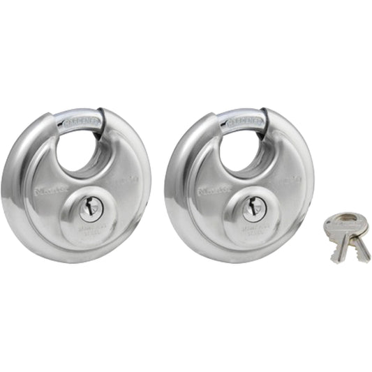 Master Lock Shrouded Disc Padlocks, Keyed Alike, Stainless Steel, 2-3/4" Width
